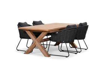 Riga/Ropera Lava Grey dining tuinset | 4 personen | teakhout + touw | 200cm