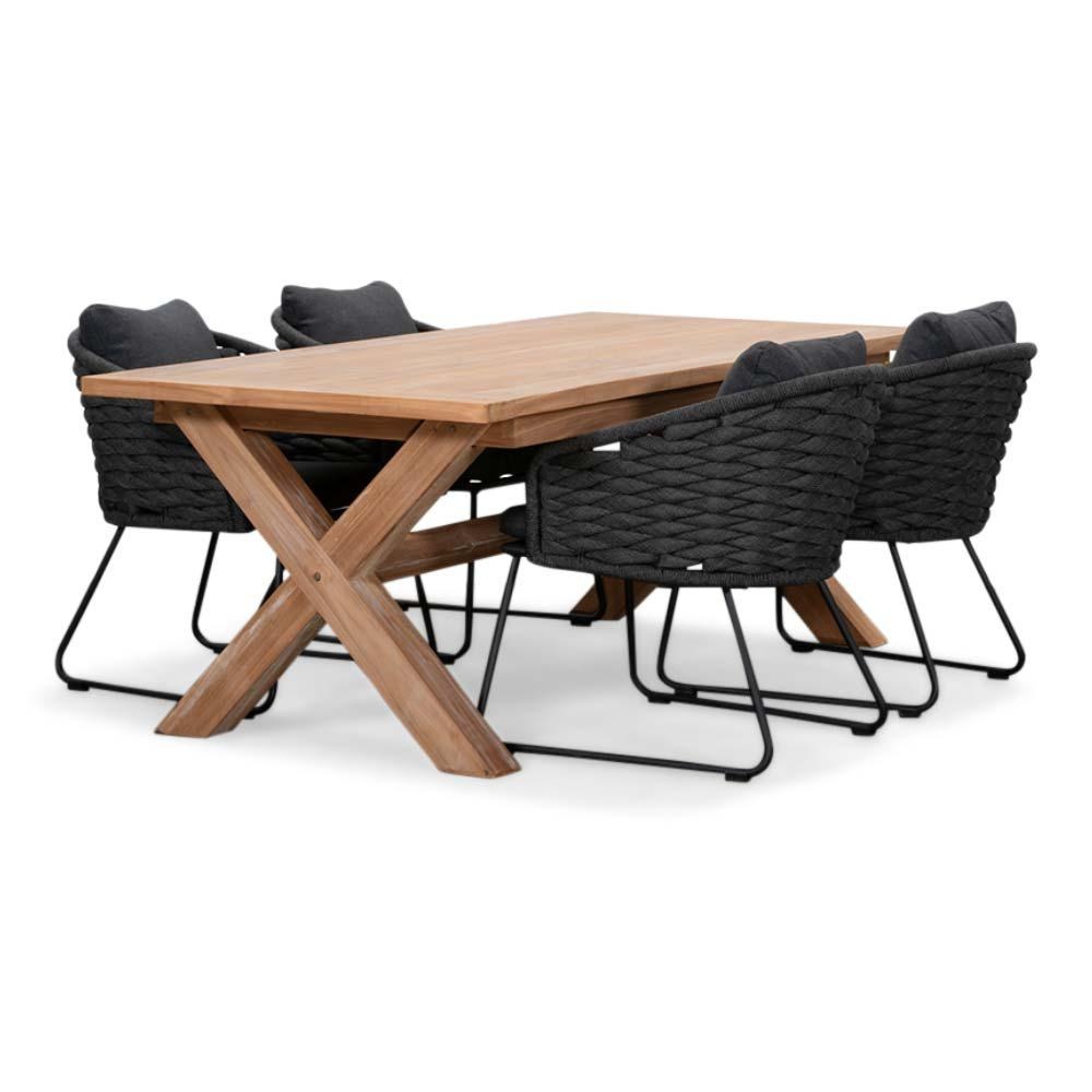 Riga/Ropera Lava Grey dining tuinset | 4 personen | teakhout + touw | 200cm