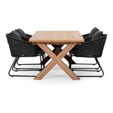 Riga/Ropera Lava Grey dining tuinset | 4 personen | teakhout + touw | 200cm
