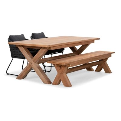 Riga/Ropera Lava Grey stoel-bank dining tuinset | 4 personen | hardhout + touw | 200cm