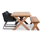 Riga/Ropera Lava Grey stoel-bank dining tuinset | 4 personen | hardhout + touw | 200cm