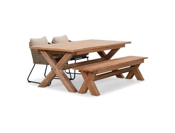 Riga/Ropera Sahara Dust stoel-bank dining tuinset | 4 personen | hardhout + touw | 200cm