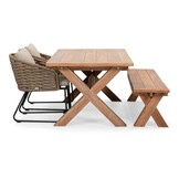 Riga/Ropera Sahara Dust stoel-bank dining tuinset | 4 personen | hardhout + touw | 200cm