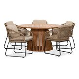 Palau/Tulum Sahara Dust dining tuinset | 5 personen | teakhout + touw | 140cm rond