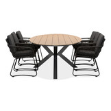 Dallas antraciet/Harper Lava Grey dining tuinset | 6 personen | polywood + touw | 220cm