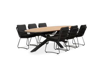 Dallas antraciet/Harper Lava Grey dining tuinset | 6 personen | polywood + touw | 220cm