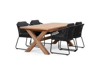 Riga/Tulum Lava Grey dining tuinset | 4 personen | teakhout + touw | 200cm