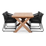 Riga/Tulum Lava Grey dining tuinset | 4 personen | teakhout + touw | 200cm