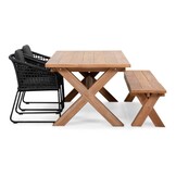 Riga/Tulum Lava Grey stoel-bank dining tuinset | 4 personen | hardhout + touw | 200cm