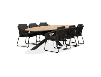 Dallas antraciet/Tulum Lava Grey dining tuinset | 6 personen | polywood + touw | 220cm