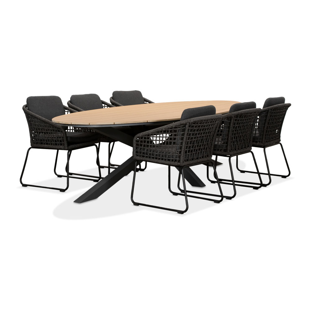 Dallas antraciet/Tulum Lava Grey dining tuinset | 6 personen | polywood + touw | 220cm afbeelding