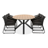 Dallas antraciet/Tulum Lava Grey dining tuinset | 6 personen | polywood + touw | 220cm