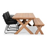 Riga/Harper Lava Grey stoel-bank dining tuinset | 6 personen | hardhout + touw | 250cm