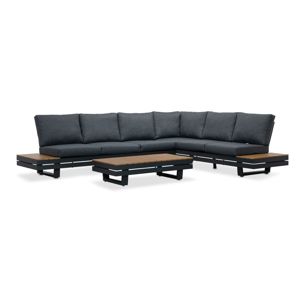 Vegas hoek loungeset-rechts 6 personen | aluminium + polywood | antraciet | 4-delig - 311x230cm