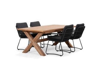 Riga/Harper Lava Grey dining tuinset | 4 personen | teakhout + touw | 200cm