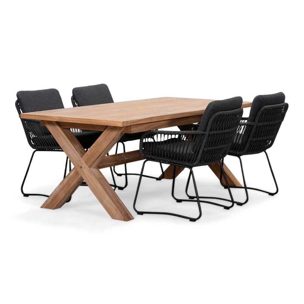 Riga/Harper Lava Grey dining tuinset | 4 personen | teakhout + touw | 200cm afbeelding