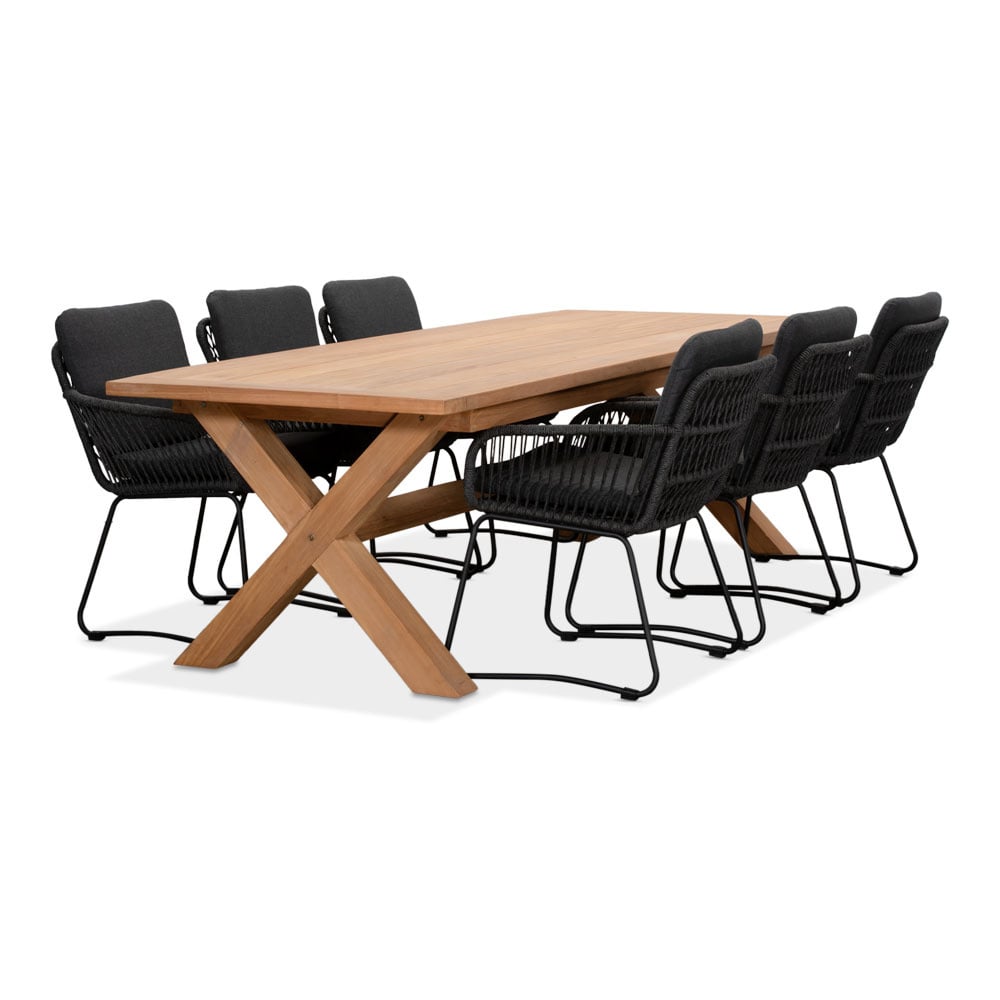 Riga/Harper Lava Grey dining tuinset | 6 personen | teakhout + touw | 250cm afbeelding