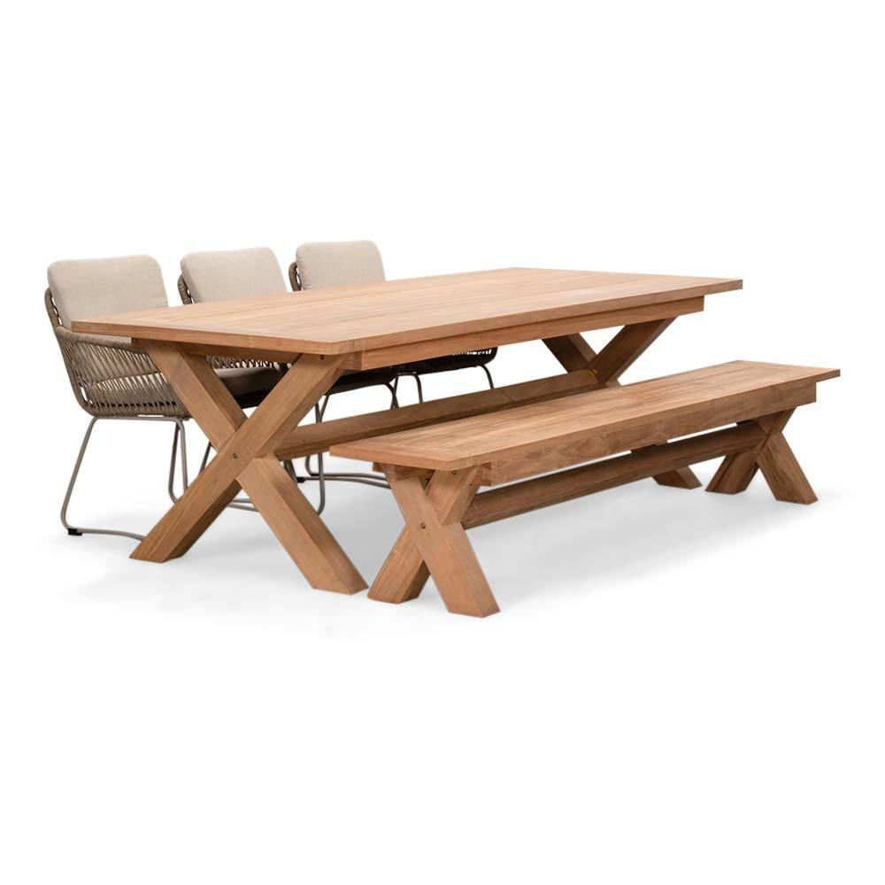 Riga/Harper Sahara Dust stoel-bank dining tuinset | 6 personen | hardhout + touw | 250cm afbeelding