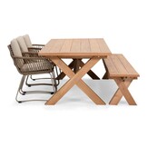 Riga/Harper Sandstone stoel-bank dining tuinset | 6 personen | hardhout + touw | 250cm