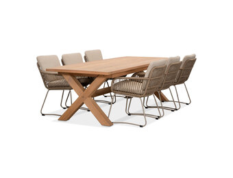 Riga/Harper Sahara Dust dining tuinset | 6 personen | teakhout + touw | 250cm