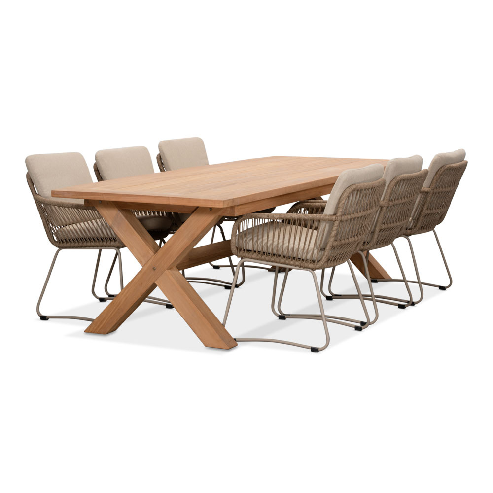 Riga/Harper Sahara Dust dining tuinset | 6 personen | teakhout + touw | 250cm afbeelding