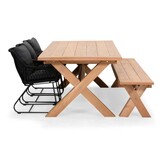 Riga/Portofino zwart stoel-bank dining tuinset | 6 personen | hardhout + touw | 250cm