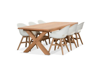 Riga/Karlstad wit dining tuinset | 6 personen | teakhout + kunststof | 250cm