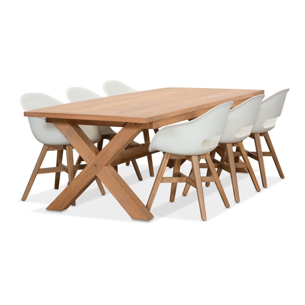 Riga/Karlstad wit dining tuinset | 6 personen | teakhout + kunststof | 250cm