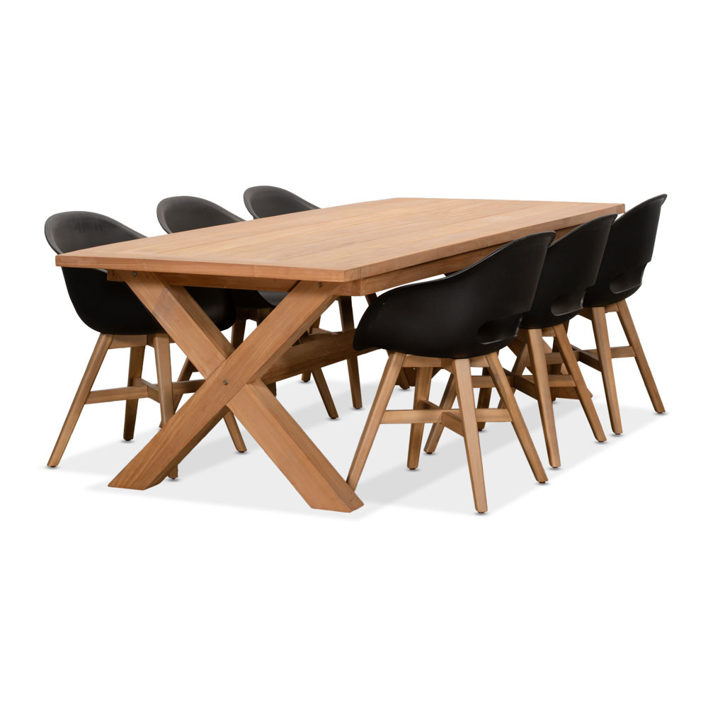 Riga/Karlstad zwart dining tuinset | 6 personen | teakhout + kunststof | 250cm