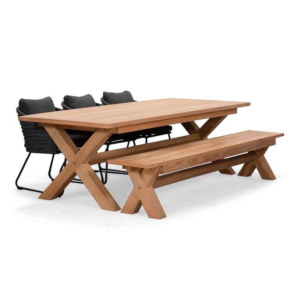 Riga/Ropera Lava Grey stoel-bank dining tuinset | 6 personen | hardhout + touw | 250cm