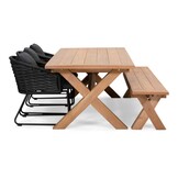 Riga/Ropera Lava Grey stoel-bank dining tuinset | 6 personen | hardhout + touw | 250cm
