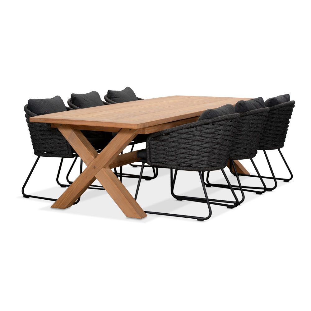 Riga/Ropera Lava Grey dining tuinset | 6 personen | teakhout + touw | 250cm