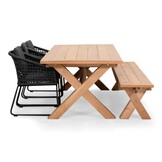 Riga/Tulum Lava Grey stoel-bank dining tuinset | 6 personen | hardhout + touw | 250cm