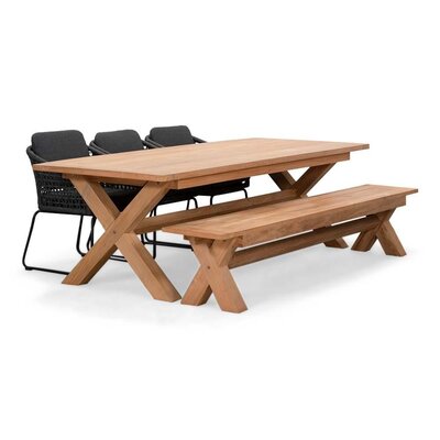 Riga/Tulum Lava Grey stoel-bank dining tuinset | 6 personen | hardhout + touw | 250cm