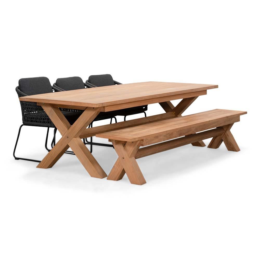 Riga/Tulum Lava Grey stoel-bank dining tuinset | 6 personen | hardhout + touw | 250cm afbeelding