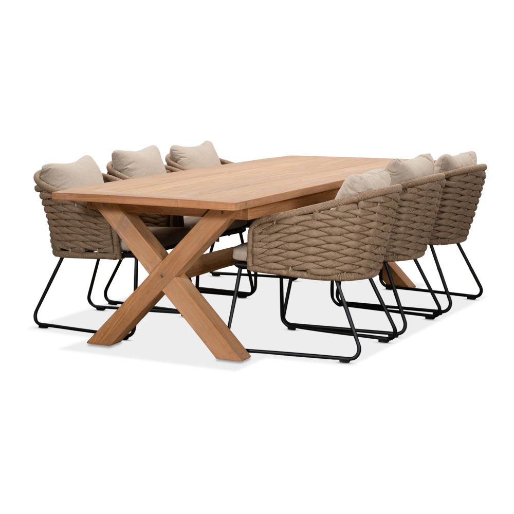 Riga/Ropera Sahara Dust dining tuinset | 6 personen | teakhout + touw | 250cm