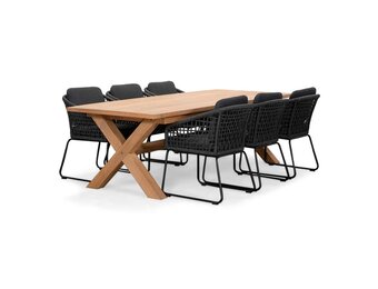 Riga/Tulum Lava Grey dining tuinset | 6 personen | teakhout + touw | 250cm