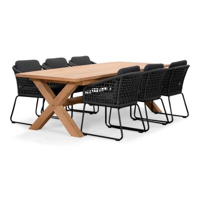 Riga/Tulum Lava Grey dining tuinset | 6 personen | teakhout + touw | 250cm