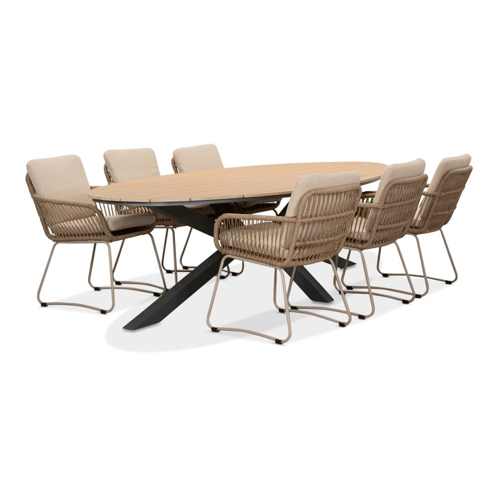 Dallas antraciet/Harper Sandstone dining tuinset | 6 personen | polywood + touw | 220cm