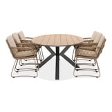 Dallas antraciet/Harper Sandstone dining tuinset | 6 personen | polywood + touw | 220cm