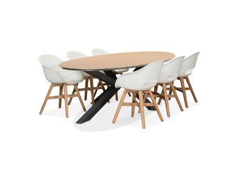 Dallas antraciet/Karlstad wit dining tuinset | 6 personen | polywood + kunststof | 220cm