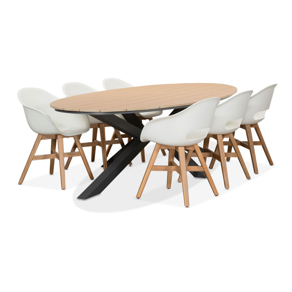 Dallas antraciet/Karlstad wit dining tuinset | 6 personen | polywood + kunststof | 220cm afbeelding