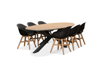 Dallas antraciet/Karlstad zwart dining tuinset | 6 personen | polywood + kunststof | 220cm