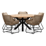Cleve/Portofino Sahara Dust dining tuinset | 5 personen | teakhout + touw | 140cm rond