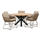 Cleve/Harper Sandstone dining tuinset | 5 personen | teakhout + touw | 140cm rond