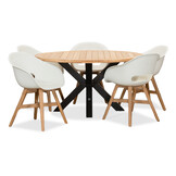 Cleve/Karlstad wit dining tuinset | 5 personen | teakhout + kunststof | 140cm rond