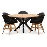 Cleve/Karlstad zwart dining tuinset | 5 personen | teakhout + kunststof | 140cm rond