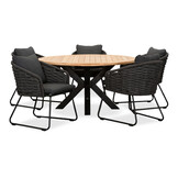 Cleve/Ropera Lava Grey dining tuinset | 5 personen | teakhout + touw | 140cm rond