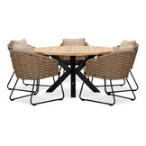 Cleve/Ropera Sahara Dust dining tuinset | 5 personen | teakhout + touw | 140cm rond