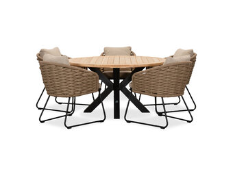 Cleve/Ropera Sahara Dust dining tuinset | 5 personen | teakhout + touw | 140cm rond